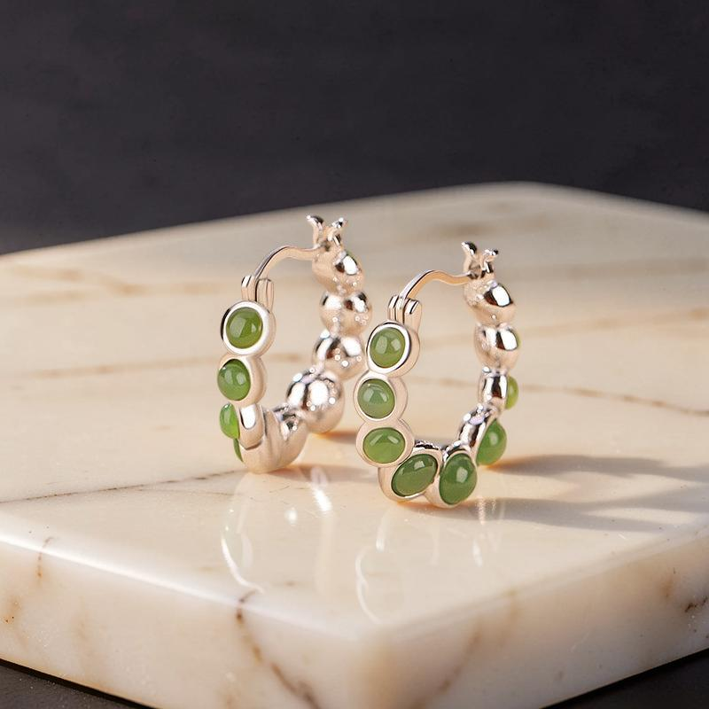 ATELIER-TIBET – Boucles d'Oreilles Jade – Danse Verdoyante, Argent