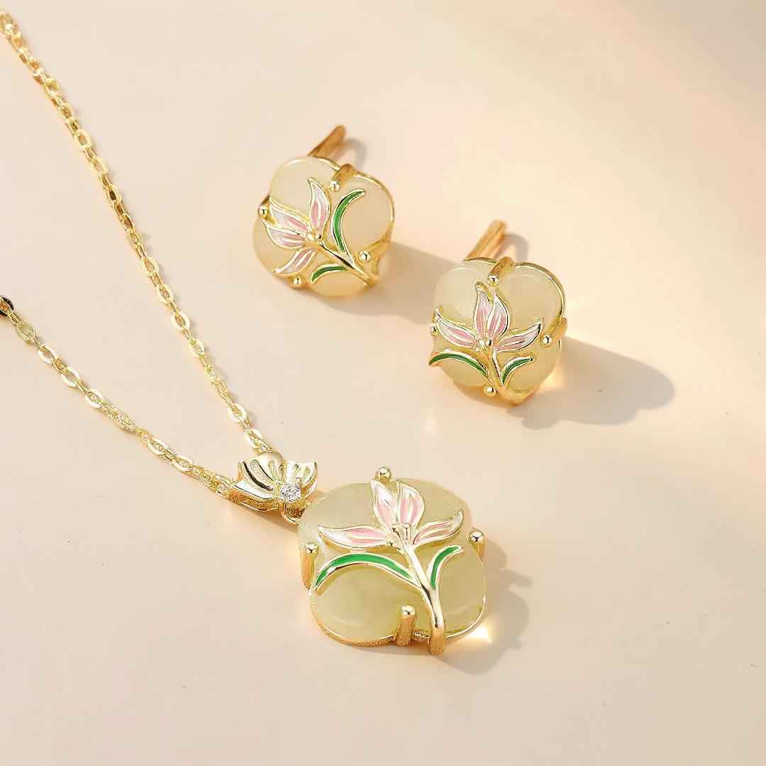 ATELIER-TIBET – Boucles d’oreilles Jade – Lumière Botanique, Argent Plaqué Or