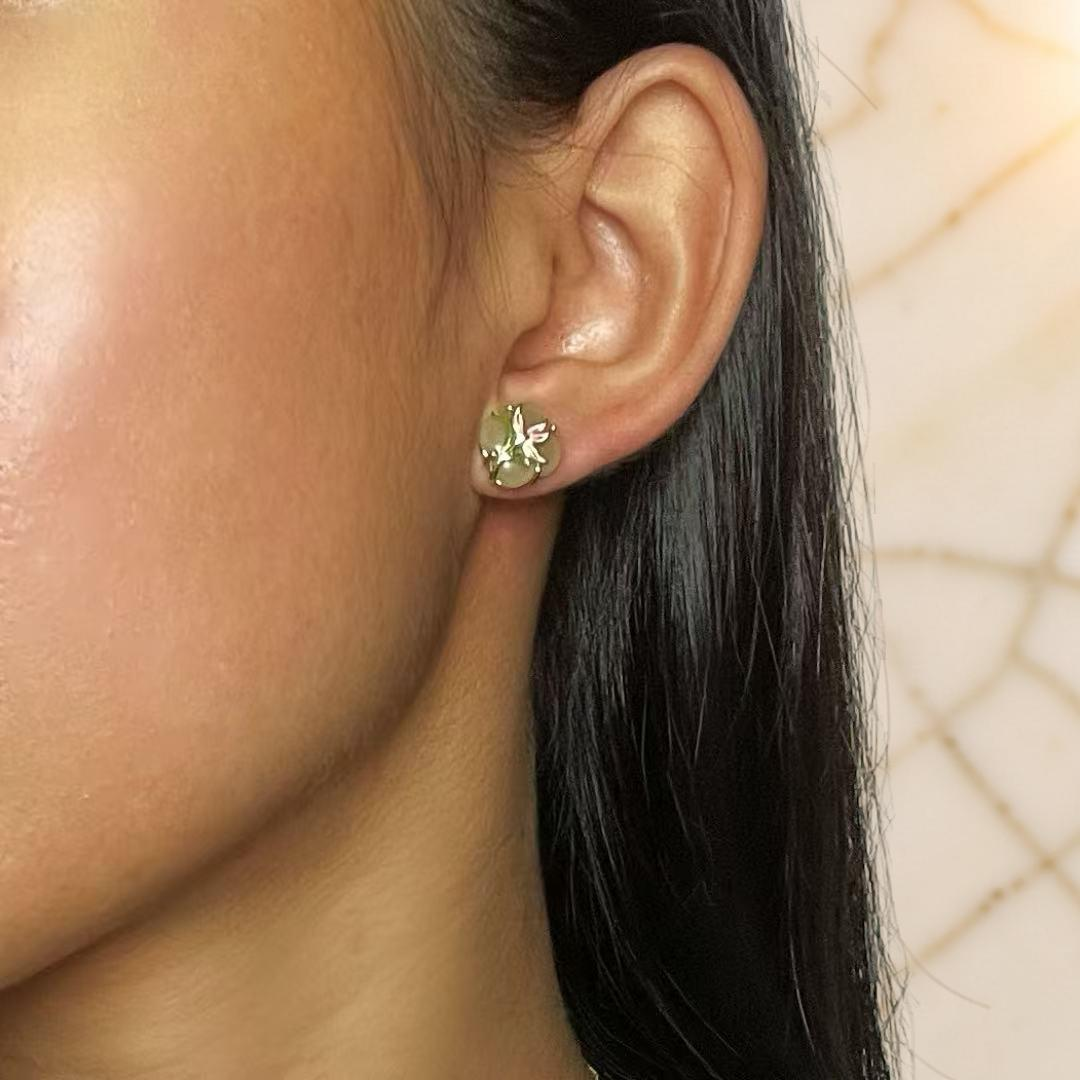 ATELIER-TIBET – Boucles d’oreilles Jade – Lumière Botanique, Argent Plaqué Or