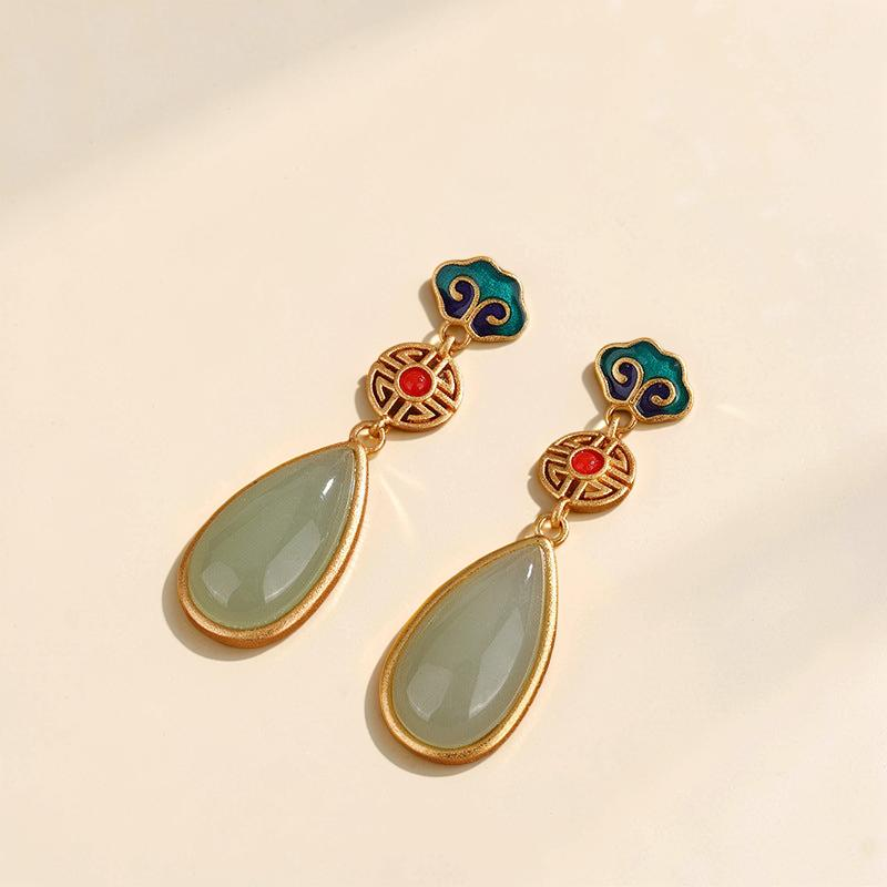 ATELIER-TIBET – Boucles d'Oreilles Jade – Goutte de Paradis