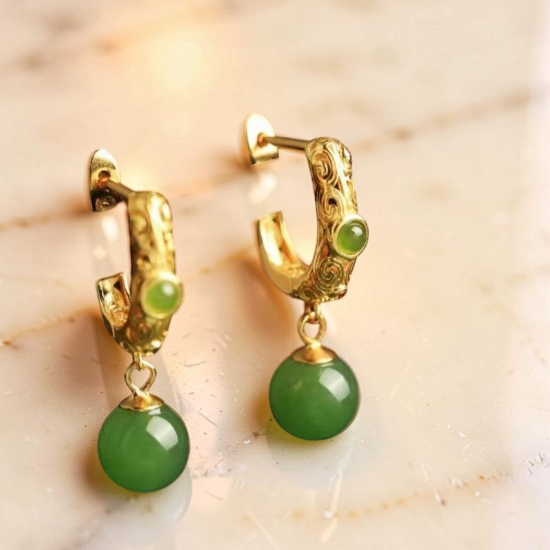 ATELIER-TIBET – Boucles d'Oreilles Jade – Jardin Impérial, Argent Plaqué Or
