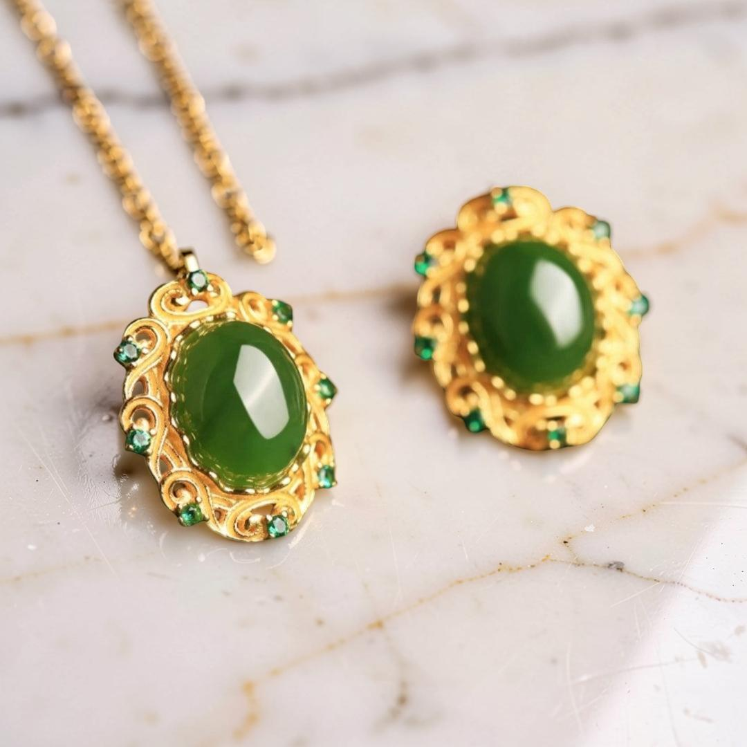 ATELIER-TIBET – Boucles d'Oreilles Jade – Nuage de Félicité, Argent Plaqué Or