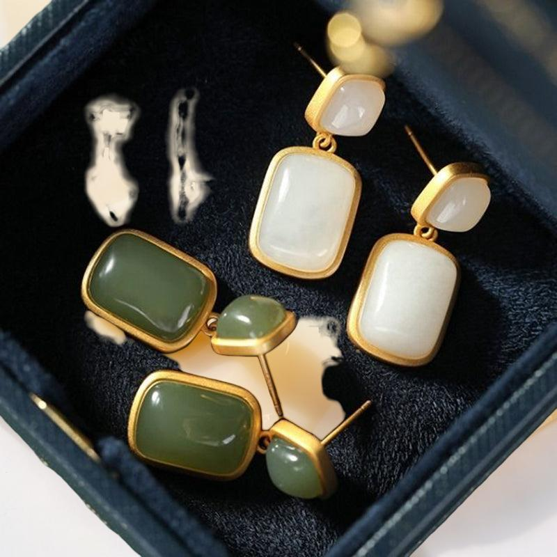 ATELIER-TIBET – Boucles d'Oreilles Jade – Pureté, Argent Plaqué Or