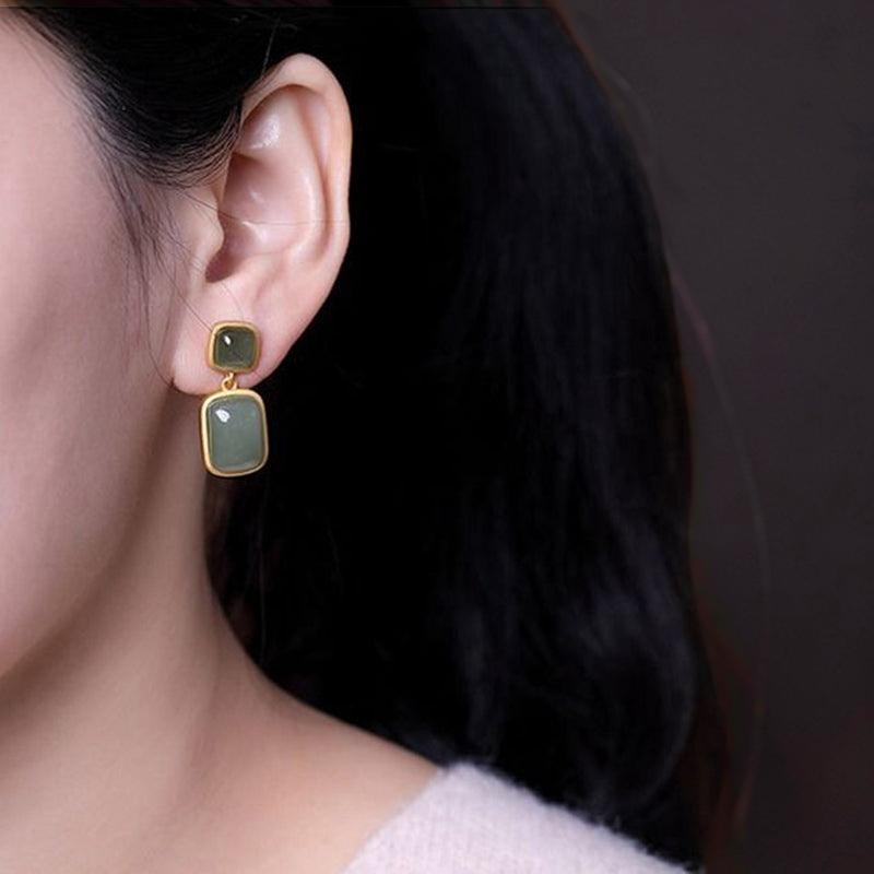 ATELIER-TIBET – Boucles d'Oreilles Jade – Pureté, Argent Plaqué Or