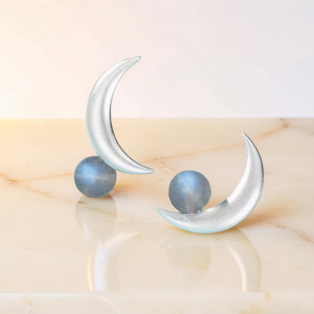 ATELIER-TIBET – Boucles d'Oreilles Labradorite – Croissant Enchanté, Argent