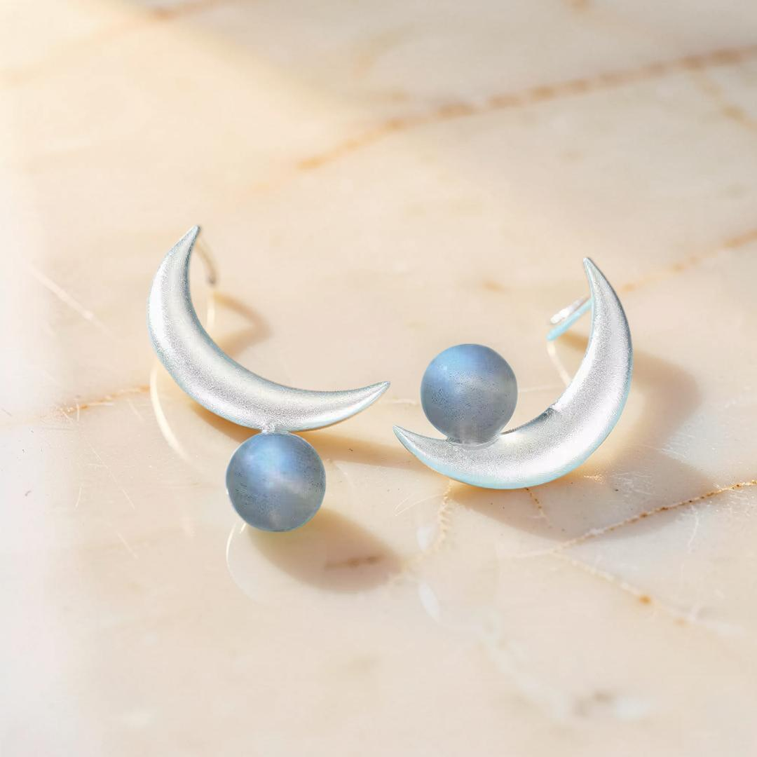 ATELIER-TIBET – Boucles d'Oreilles Labradorite – Croissant Enchanté, Argent