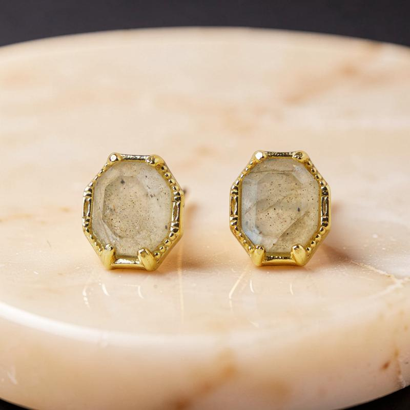 ATELIER-TIBET – Boucles d'Oreilles Labradorite – Élan Lustré, Argent Plaqué Or