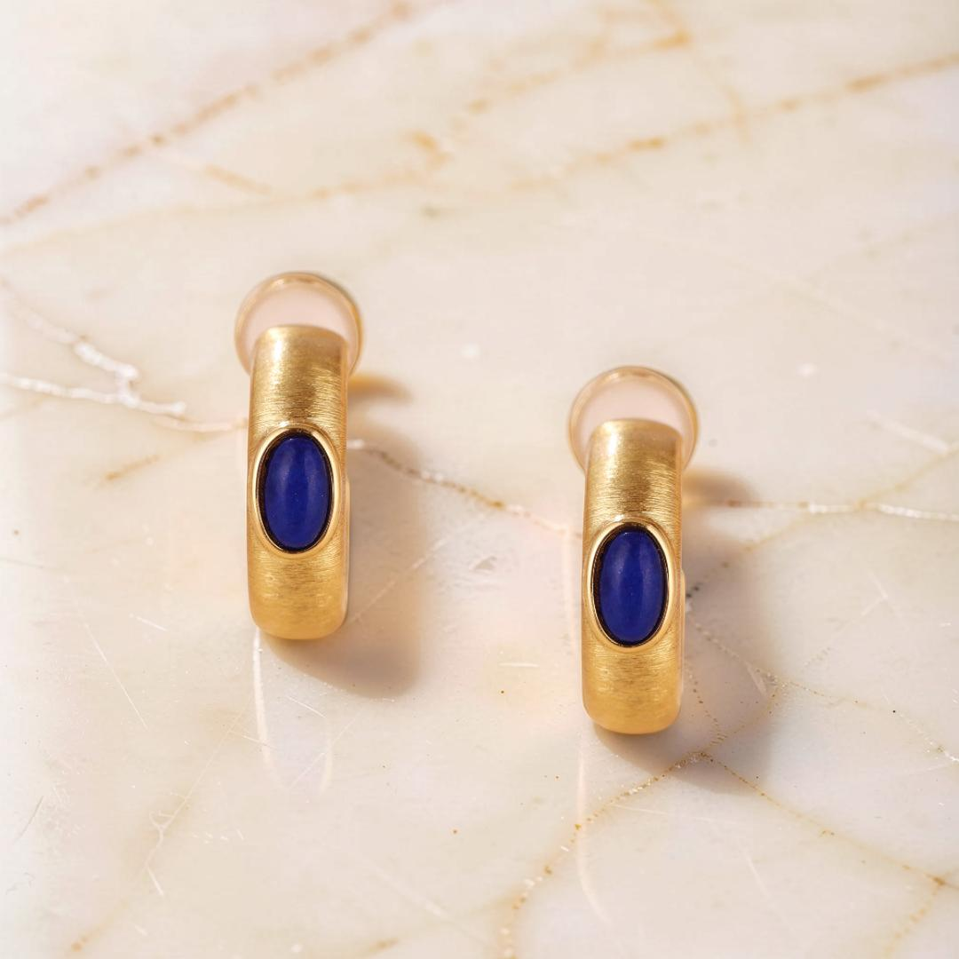 ATELIER-TIBET – Boucles d'Oreilles Lapis Lazuli – Secrets d'Étoile, Argent Plaqué Or
