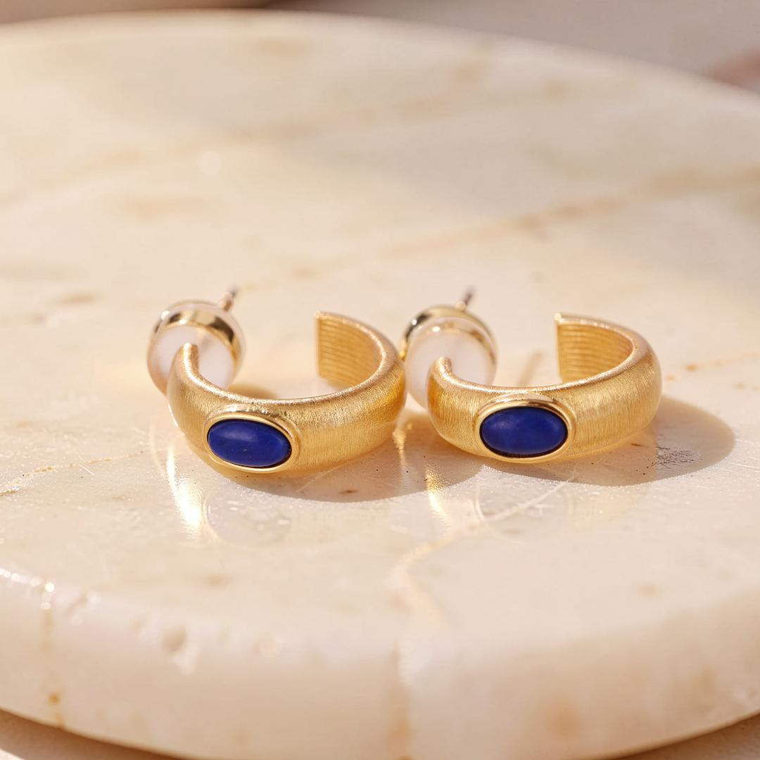 ATELIER-TIBET – Boucles d'Oreilles Lapis Lazuli – Secrets d'Étoile, Argent Plaqué Or