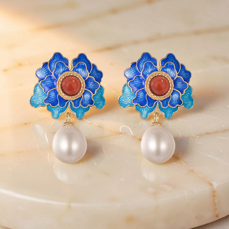 ATELIER-TIBET – Boucles d'Oreilles Lotus – Beauté de Vintage, Argent 925
