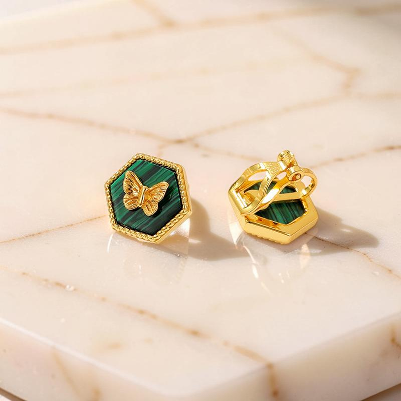 ATELIER-TIBET – Boucles d'Oreilles Malachite – Élégance Papillon,  Argent Plaqué Or