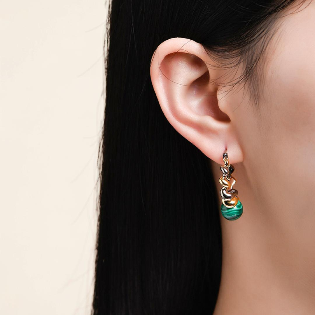 ATELIER-TIBET – Boucles d'Oreilles Malachite – Évolution, Argent 925