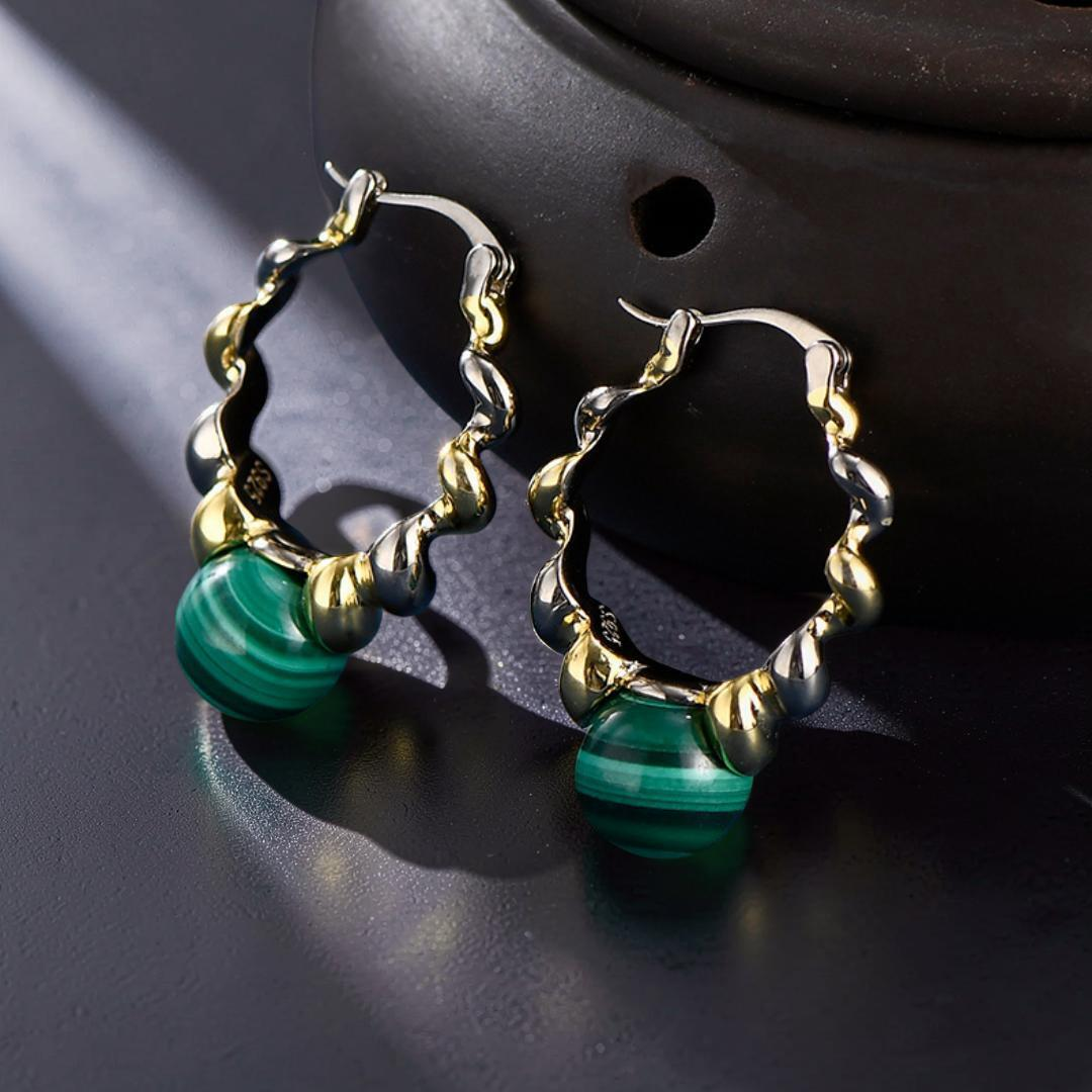 ATELIER-TIBET – Boucles d'Oreilles Malachite – Évolution, Argent 925