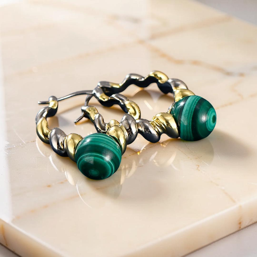 ATELIER-TIBET – Boucles d'Oreilles Malachite – Évolution, Argent 925