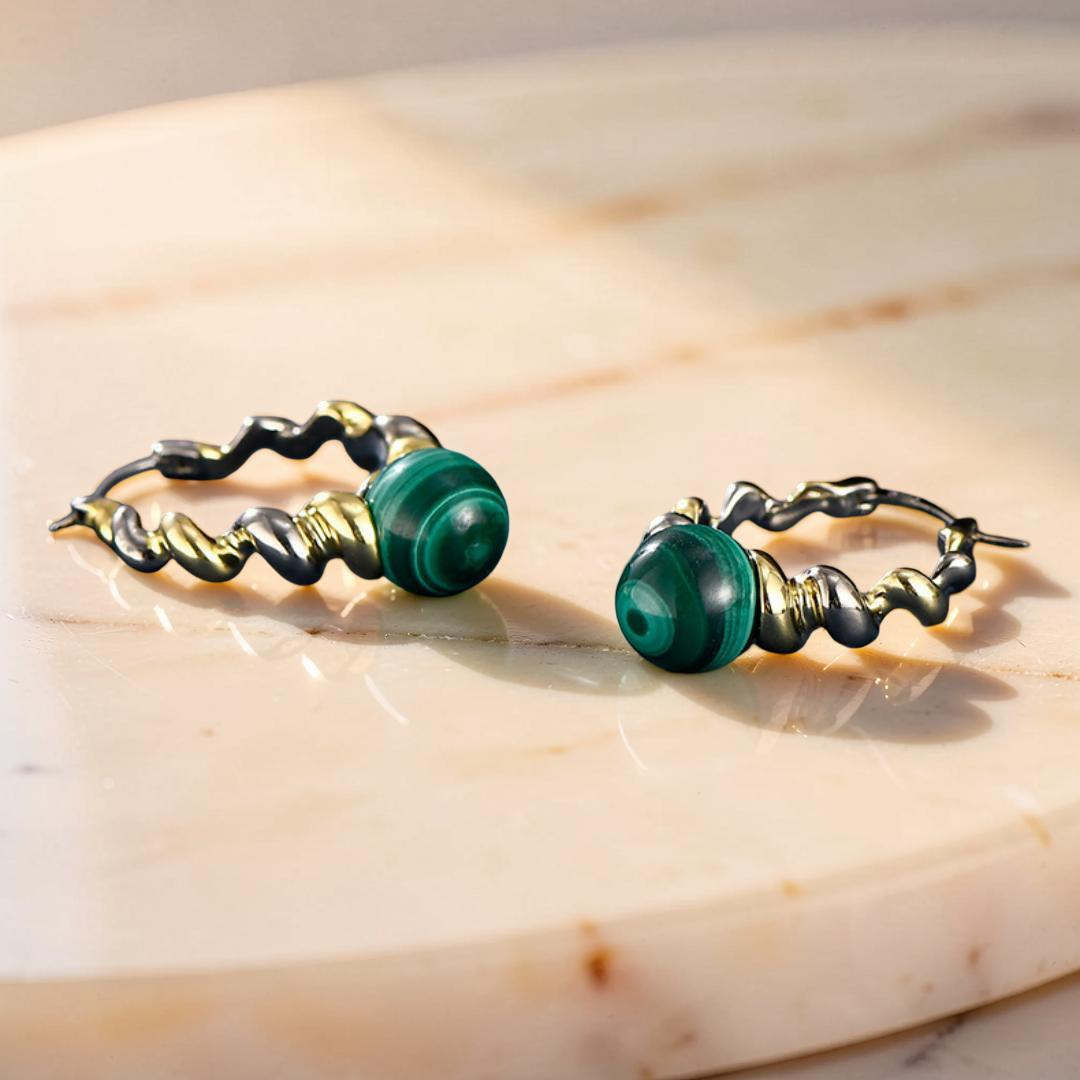 ATELIER-TIBET – Boucles d'Oreilles Malachite – Évolution, Argent 925