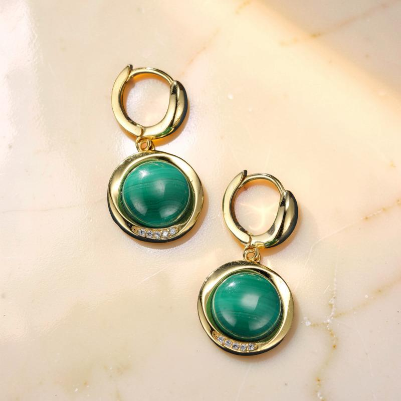 ATELIER-TIBET – Boucles d'Oreilles Malachite – Harmonie Verte, Argent Plaqué Or