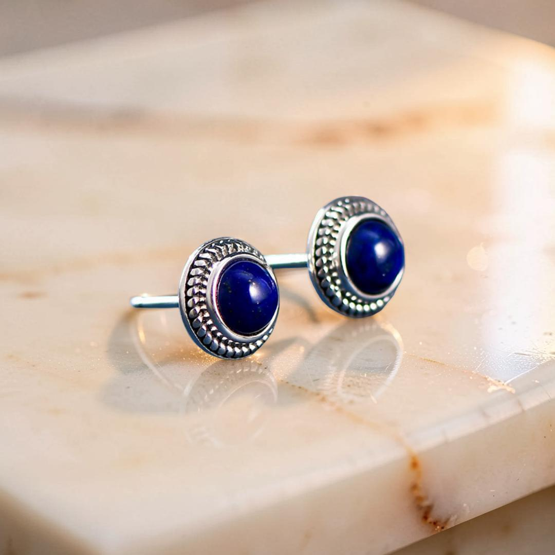 ATELIER-TIBET – Boucles d'Oreilles Malachite ou Lapis Lazuli – Croissance, Argent 925