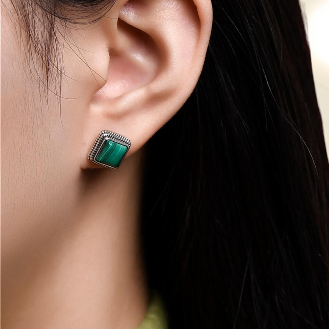 ATELIER-TIBET – Boucles d'Oreilles Malachite – Renouveau, Argent 925
