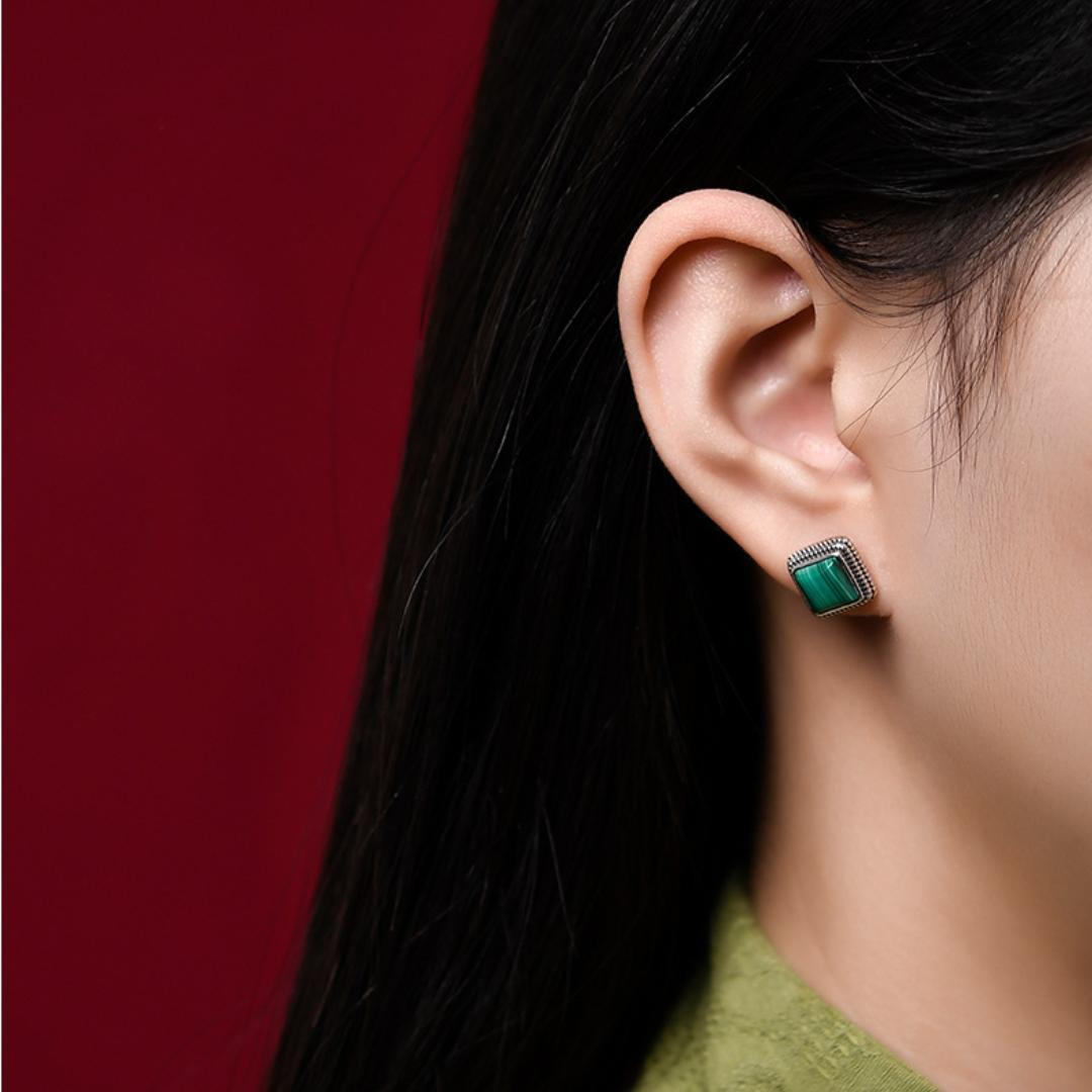 ATELIER-TIBET – Boucles d'Oreilles Malachite – Renouveau, Argent 925