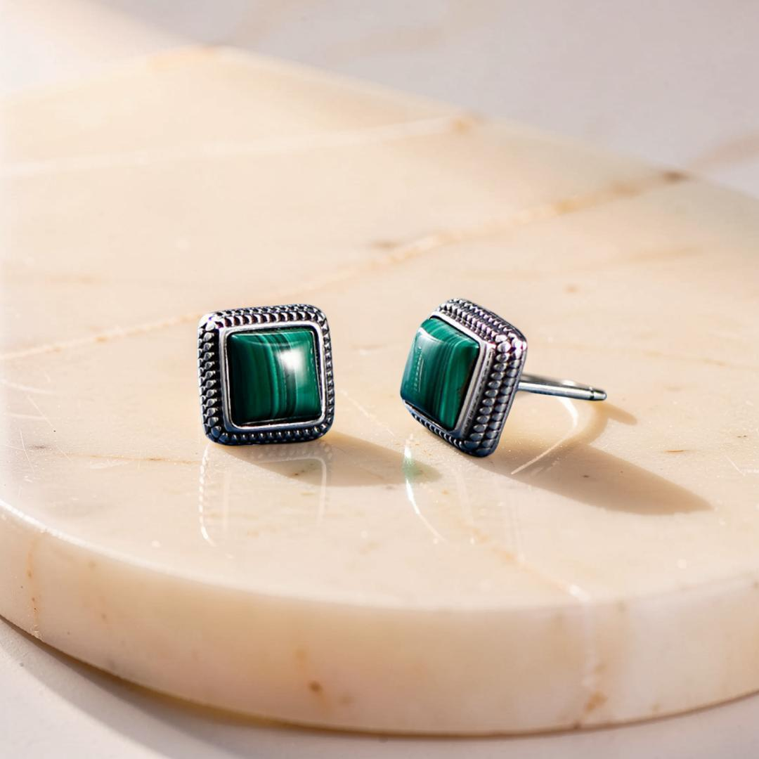 ATELIER-TIBET – Boucles d'Oreilles Malachite – Renouveau, Argent 925