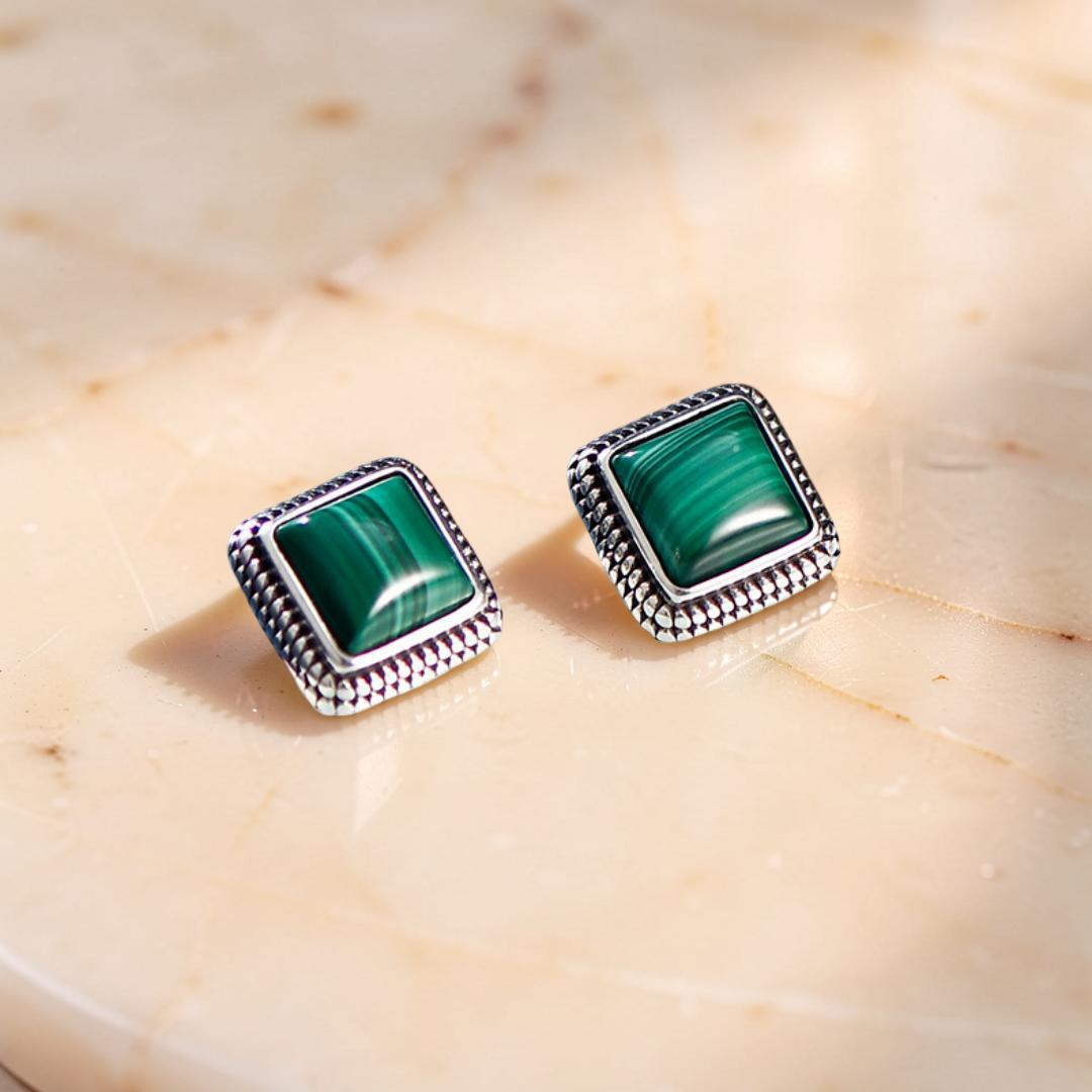 ATELIER-TIBET – Boucles d'Oreilles Malachite – Renouveau, Argent 925