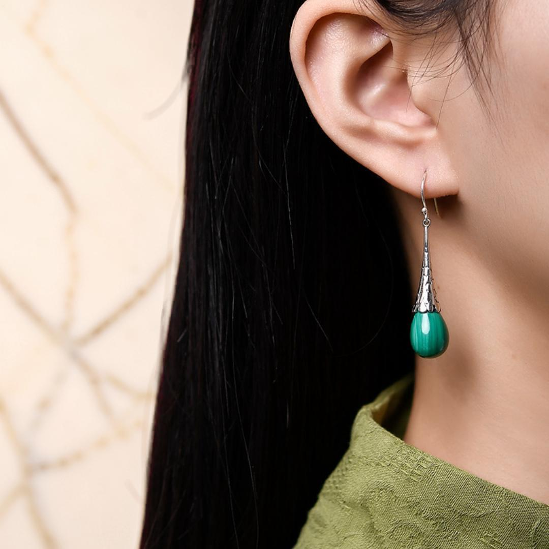 ATELIER-TIBET – Boucles d'Oreilles Malachite – Transformation, Argent 925