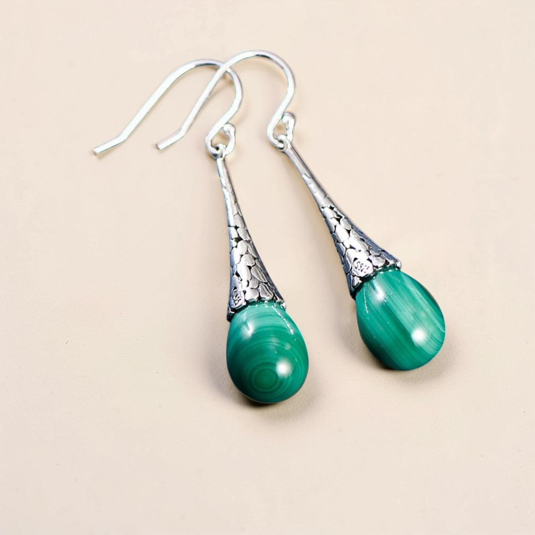 ATELIER-TIBET – Boucles d'Oreilles Malachite – Transformation, Argent 925