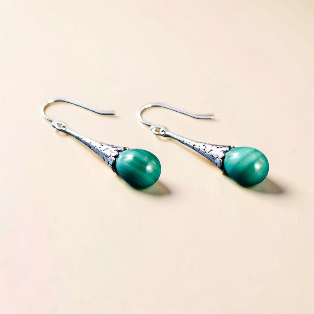 ATELIER-TIBET – Boucles d'Oreilles Malachite – Transformation, Argent 925