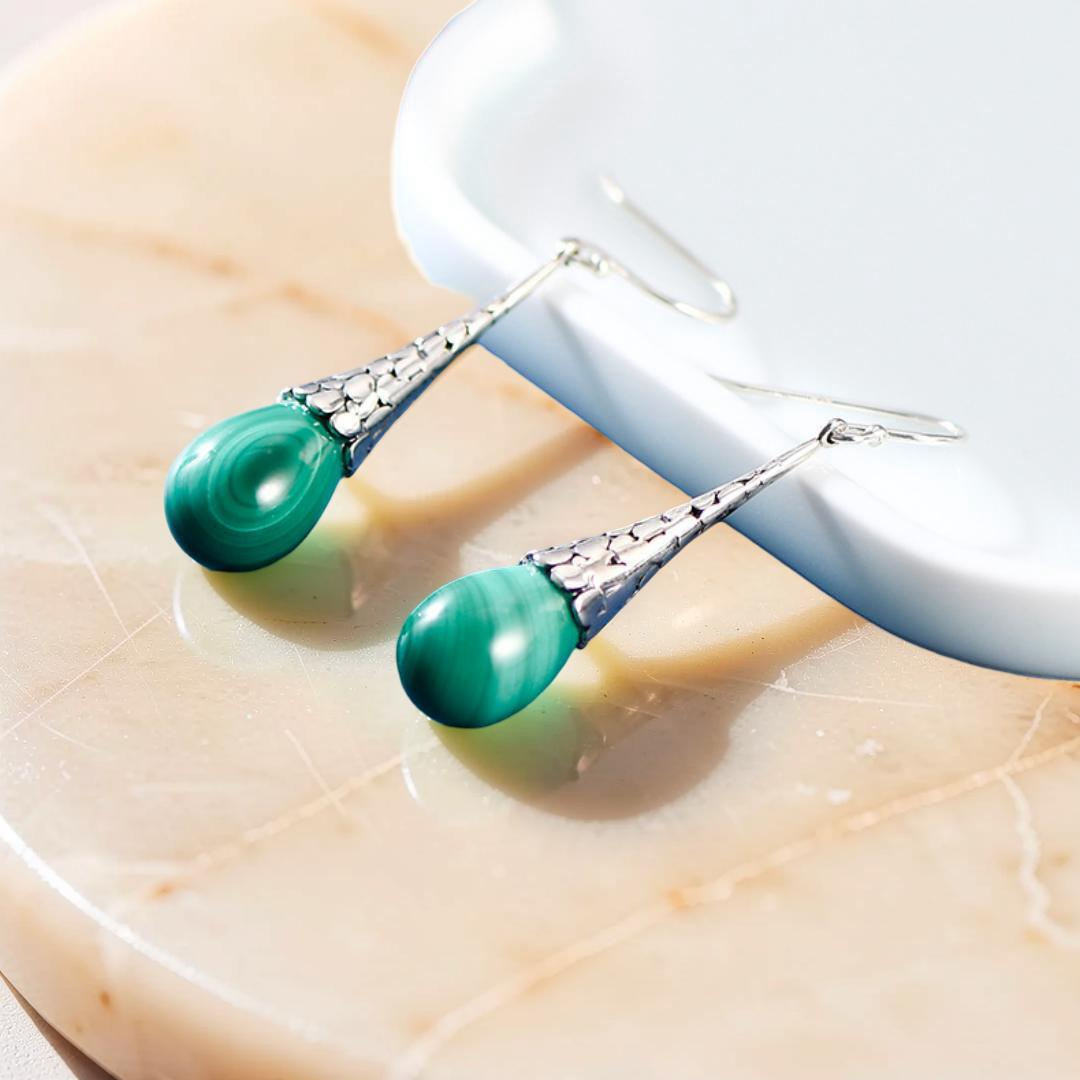 ATELIER-TIBET – Boucles d'Oreilles Malachite – Transformation, Argent 925
