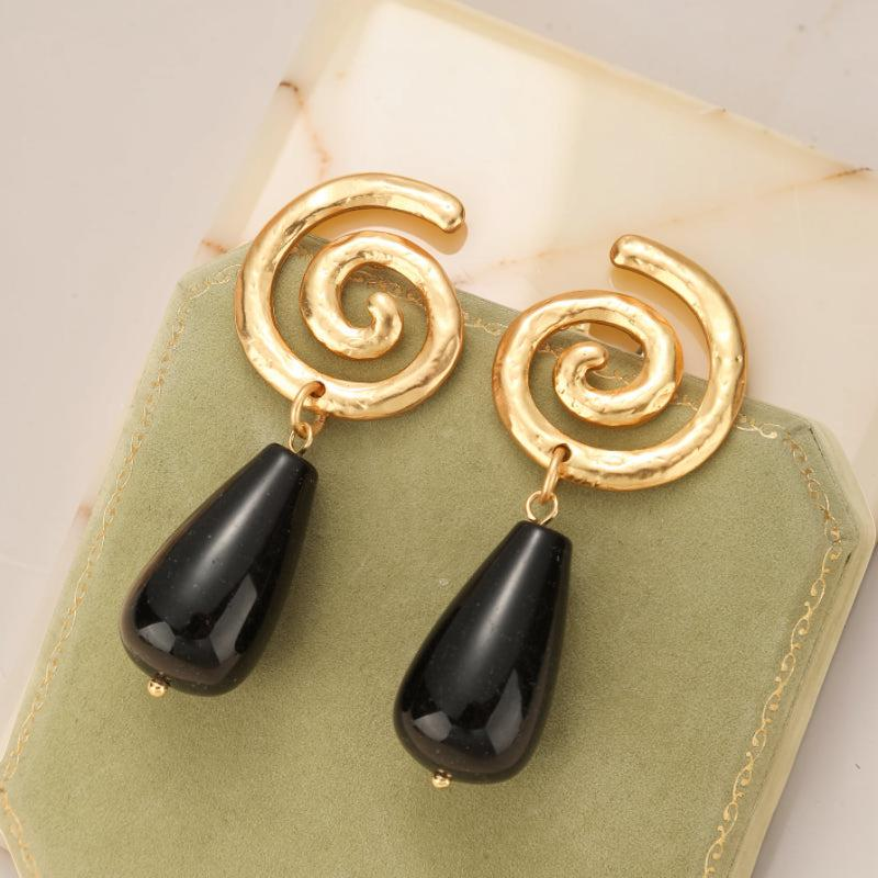 ATELIER-TIBET – Boucles d'Oreilles Obsidienne – Vintage Spirale