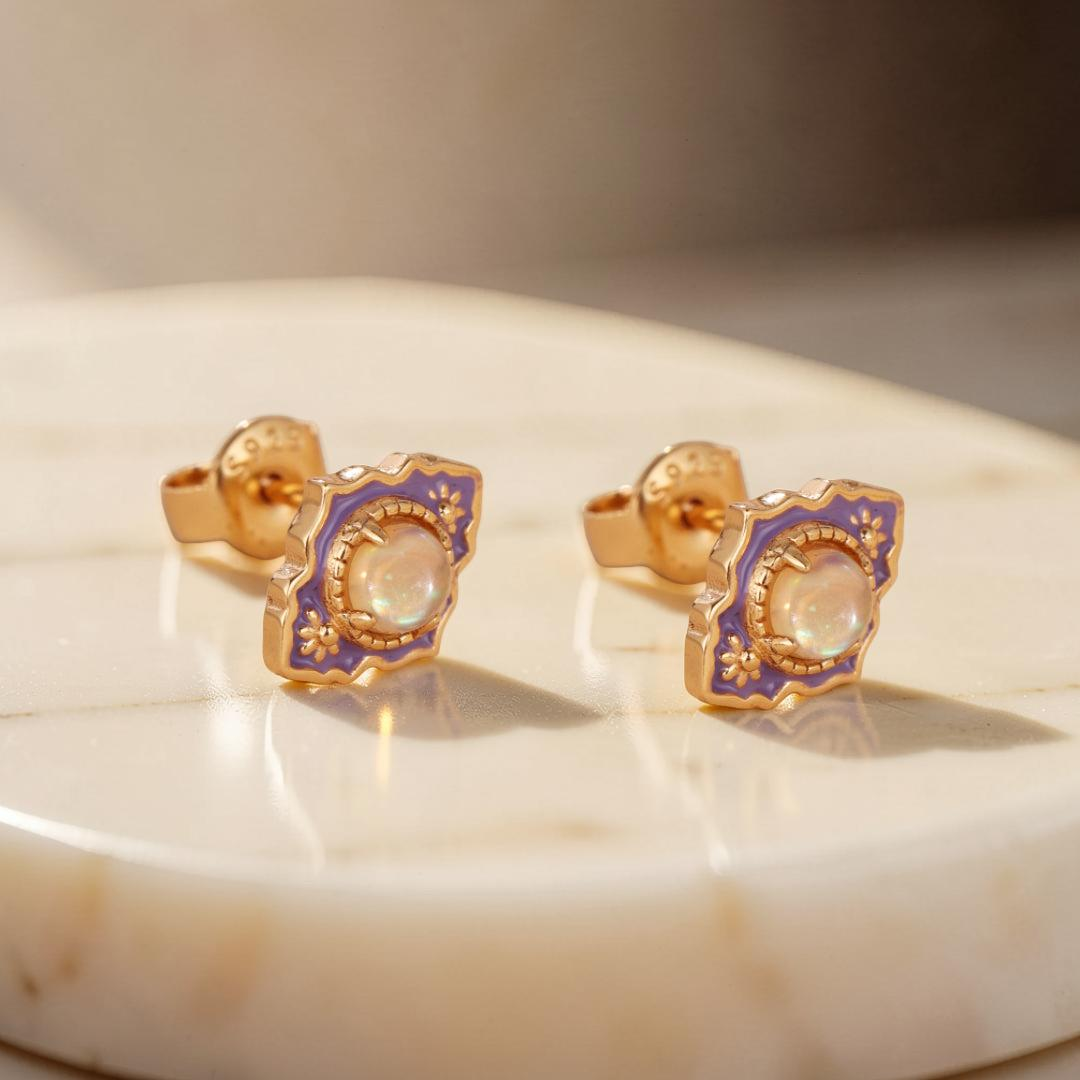 ATELIER-TIBET – Boucles d'Oreilles Opale – Jardin des Merveilles, Argent Plaqué Or