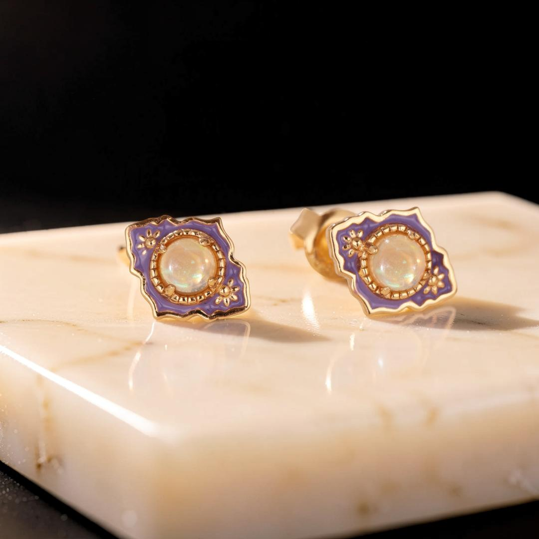 ATELIER-TIBET – Boucles d'Oreilles Opale – Jardin des Merveilles, Argent Plaqué Or