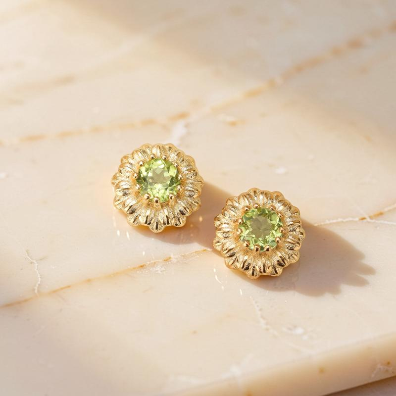 ATELIER-TIBET – Boucles d'Oreilles Péridot  – Doux Rayons, Argent Plaqué Or