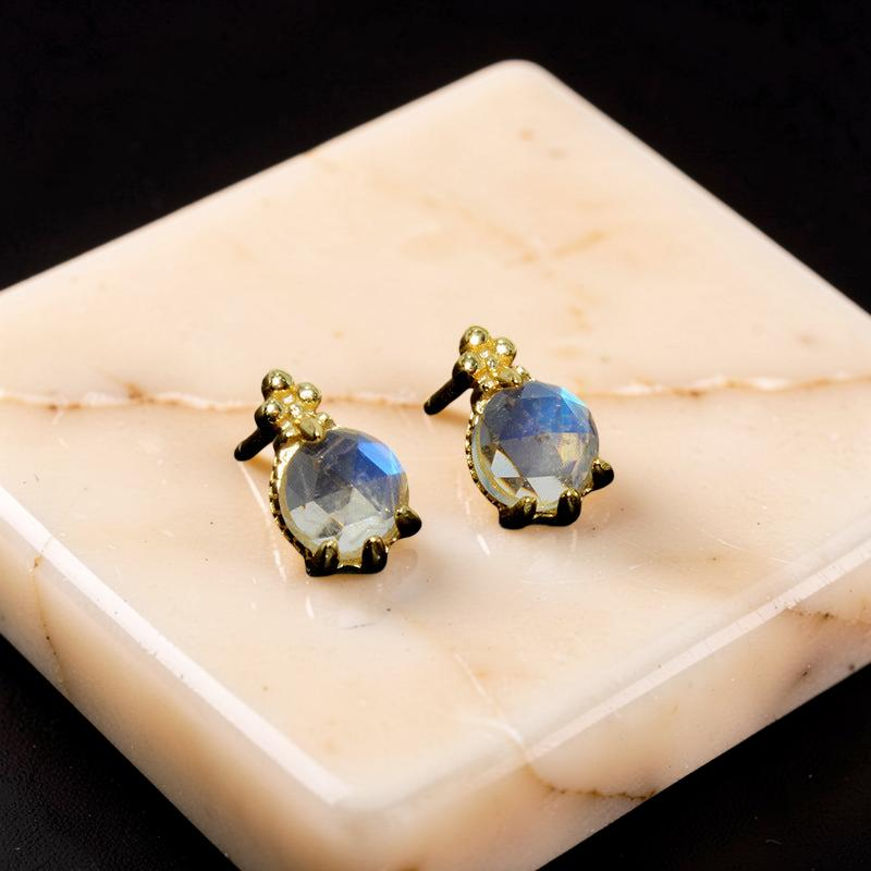 ATELIER-TIBET – Boucles d'Oreilles Pierre de Lune – Goutte Lumineuse, Argent Plaqué Or
