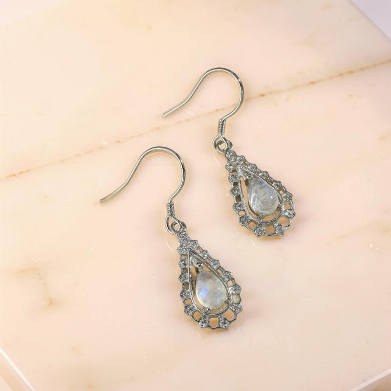 ATELIER-TIBET – Boucles d'Oreilles Pierre de Lune – Larme Étincelante