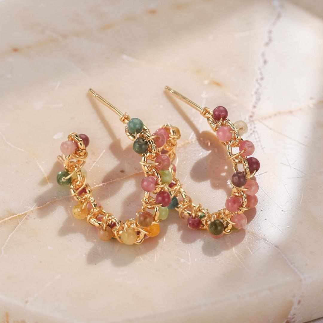 ATELIER-TIBET – Boucles d'Oreilles Tourmaline – Vibrations Solaires, Plaqué Or 14k