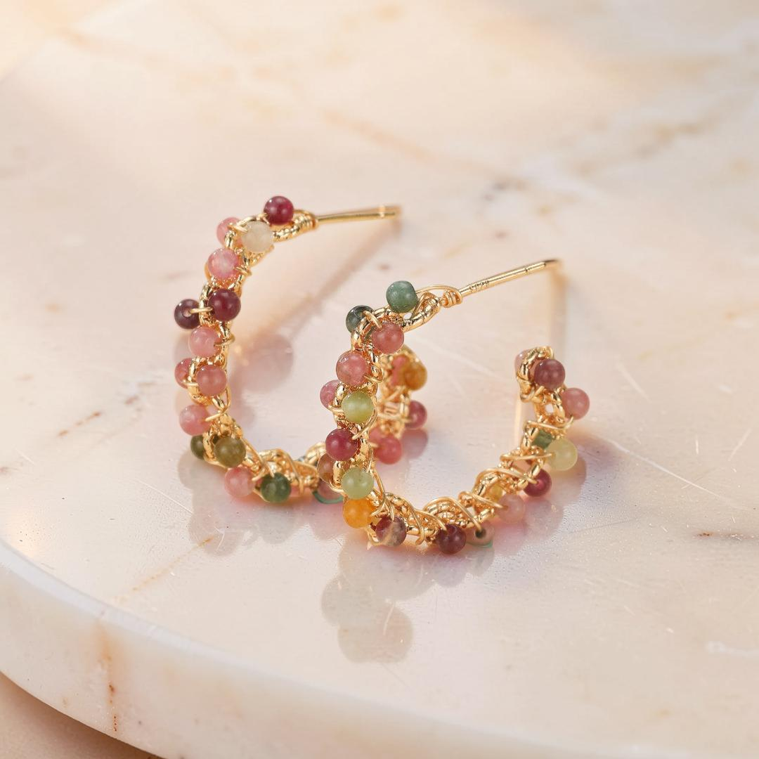 ATELIER-TIBET – Boucles d'Oreilles Tourmaline – Vibrations Solaires, Plaqué Or 14k