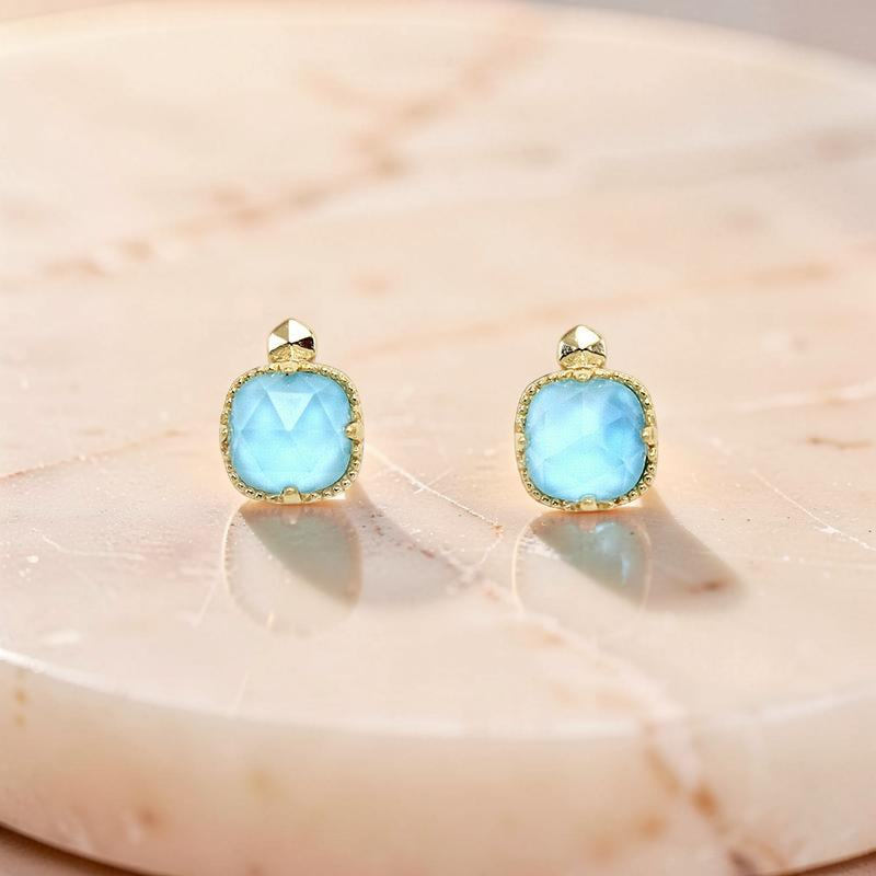 ATELIER-TIBET – Boucles d'Oreilles Turquoise – Étreinte du Ciel, Argent Plaqué Or
