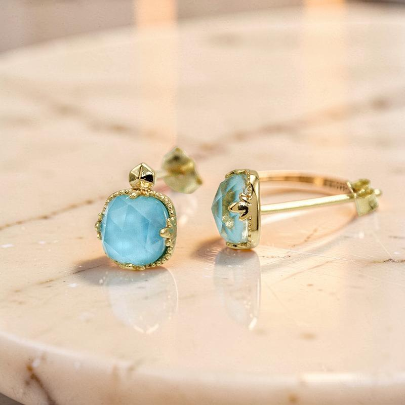 ATELIER-TIBET – Boucles d'Oreilles Turquoise – Étreinte du Ciel, Argent Plaqué Or