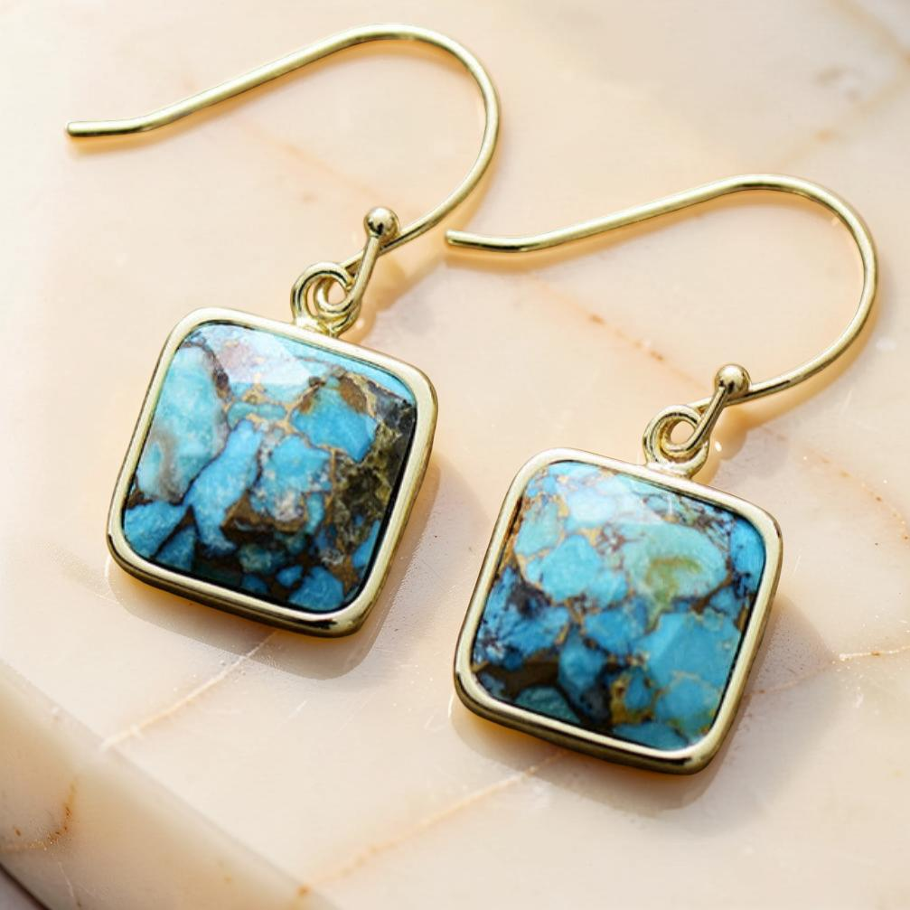 ATELIER-TIBET – Boucles d'Oreilles Turquoise – Fragments de Ciel, Argent Plaqué Or