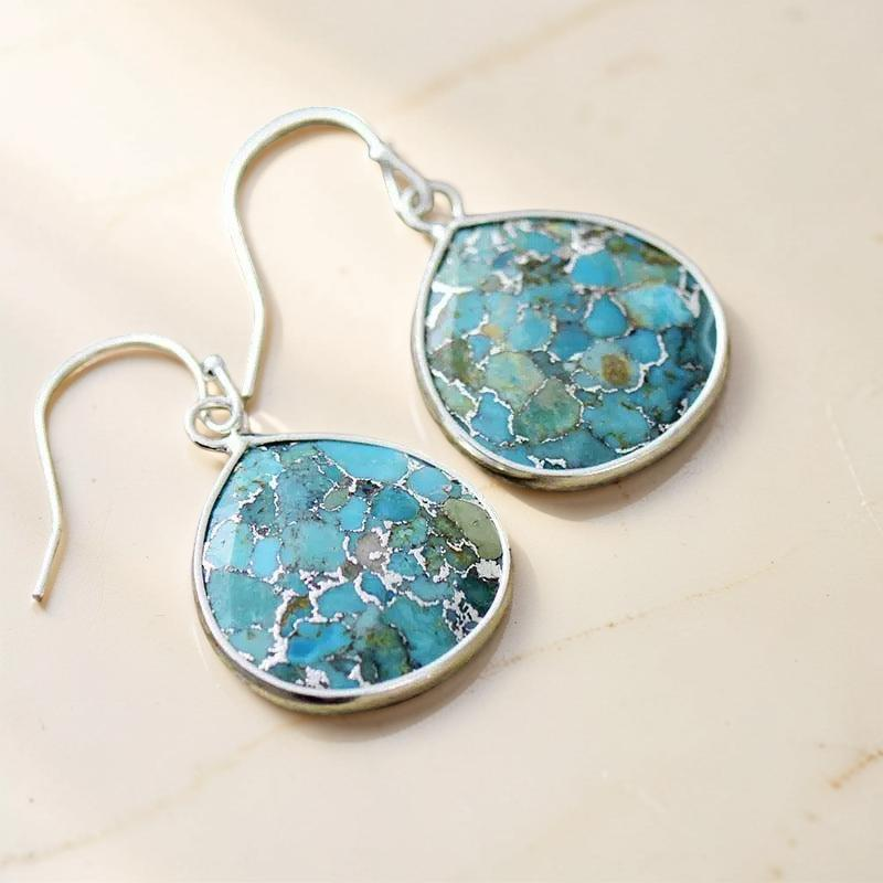 ATELIER-TIBET – Boucles d'Oreilles Turquoise – Miroir du Ciel