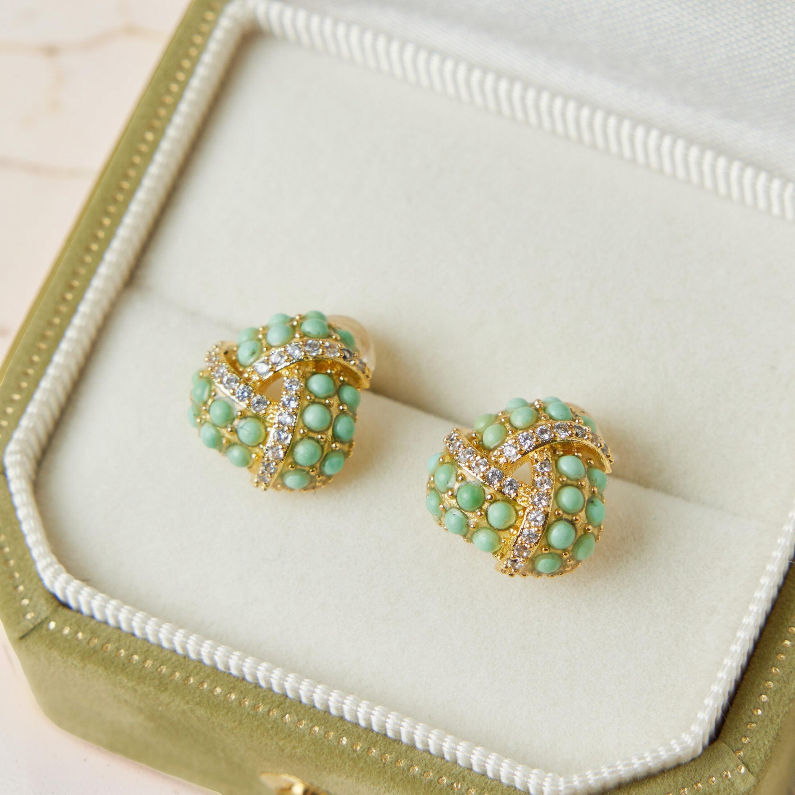 ATELIER-TIBET – Boucles d'Oreilles Turquoise – Triangle Torsade, Argent Plaqué Or