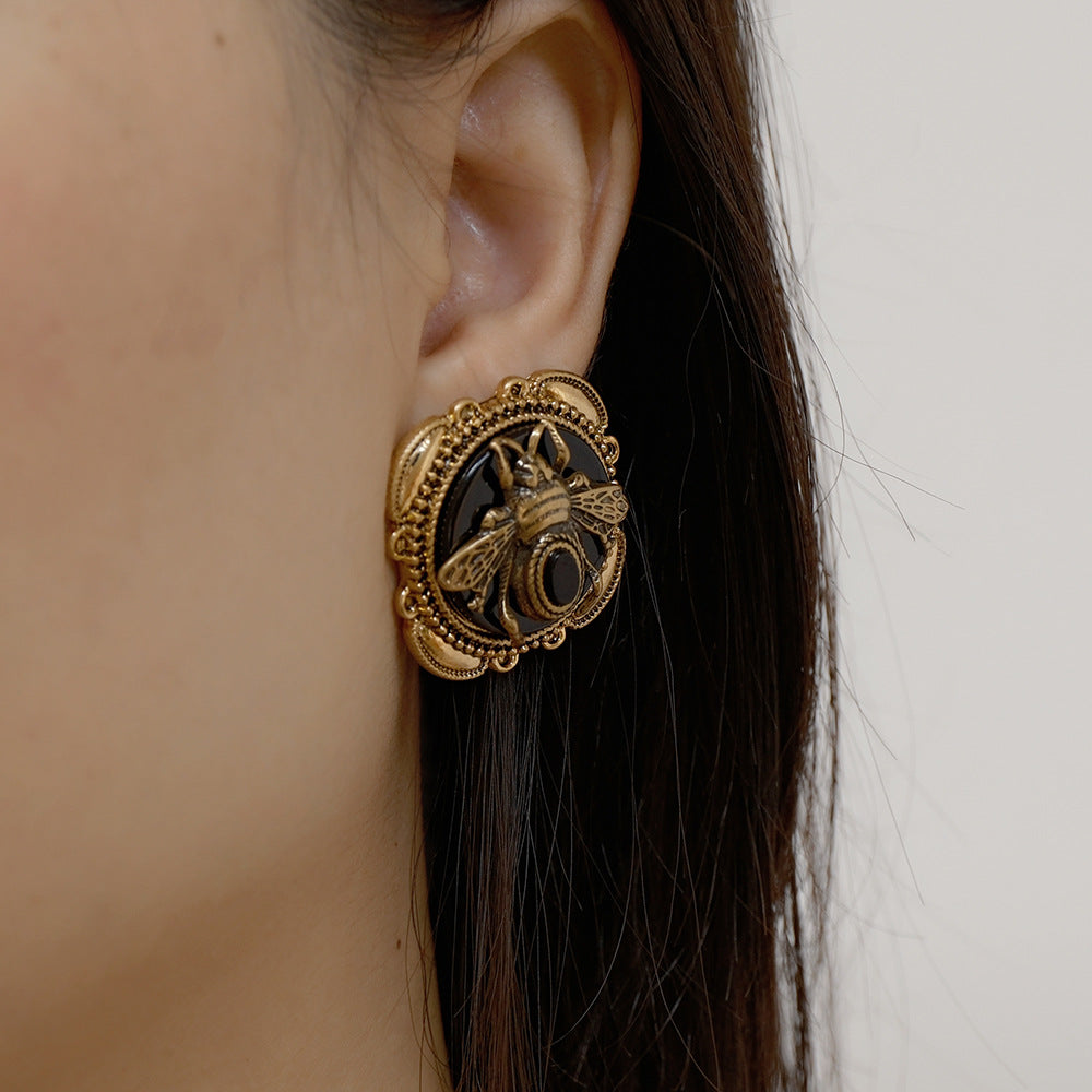 ATELIER-TIBET – Boucles d’Oreilles Agate – Abeille Royale