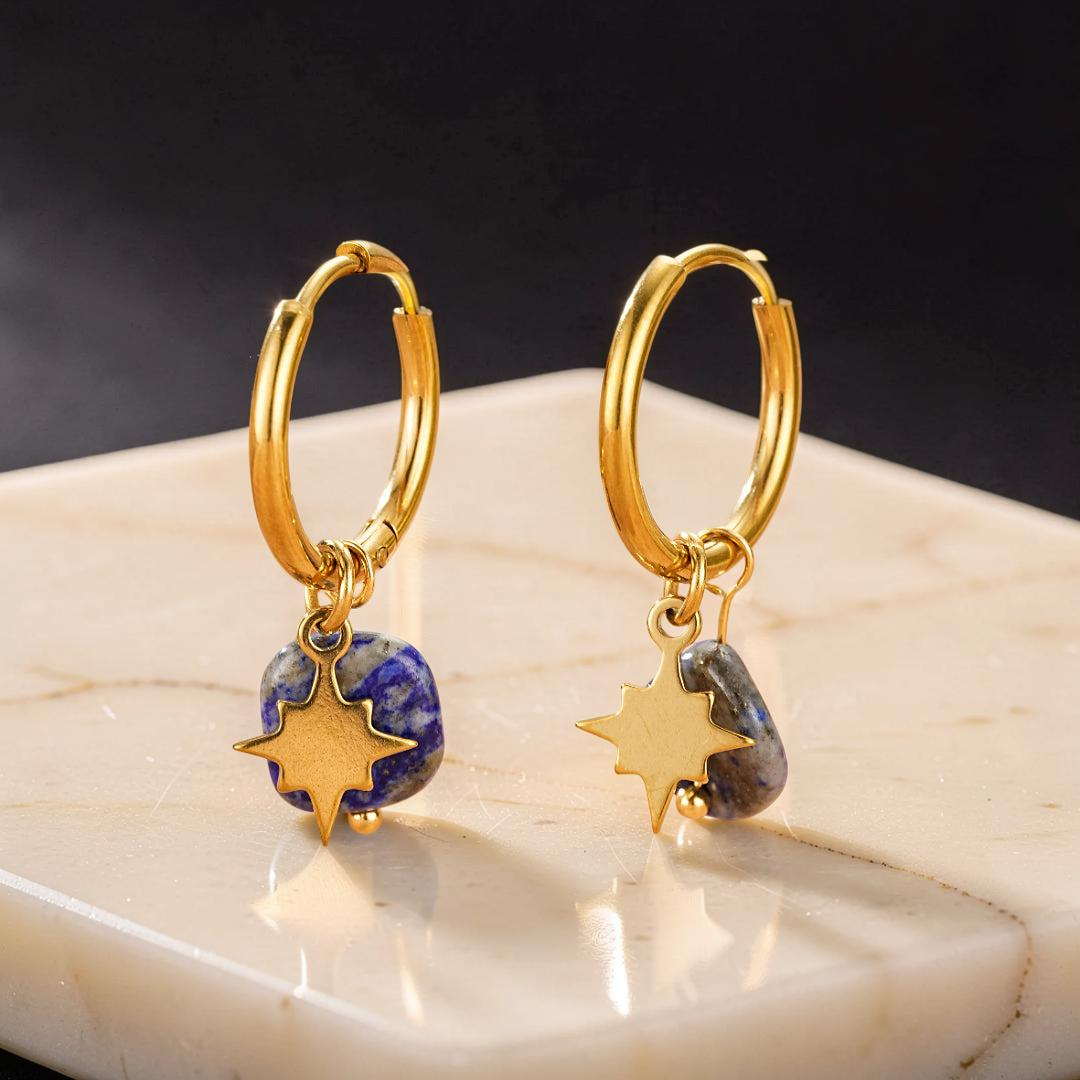 ATELIER-TIBET – Boucles d’Oreilles Amazonite/Lapis Lazuli – Étoile Céleste