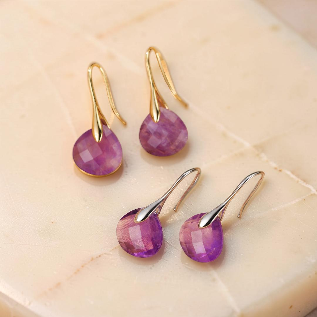 ATELIER-TIBET – Boucles d’oreilles Améthyste – Goutte de Lune