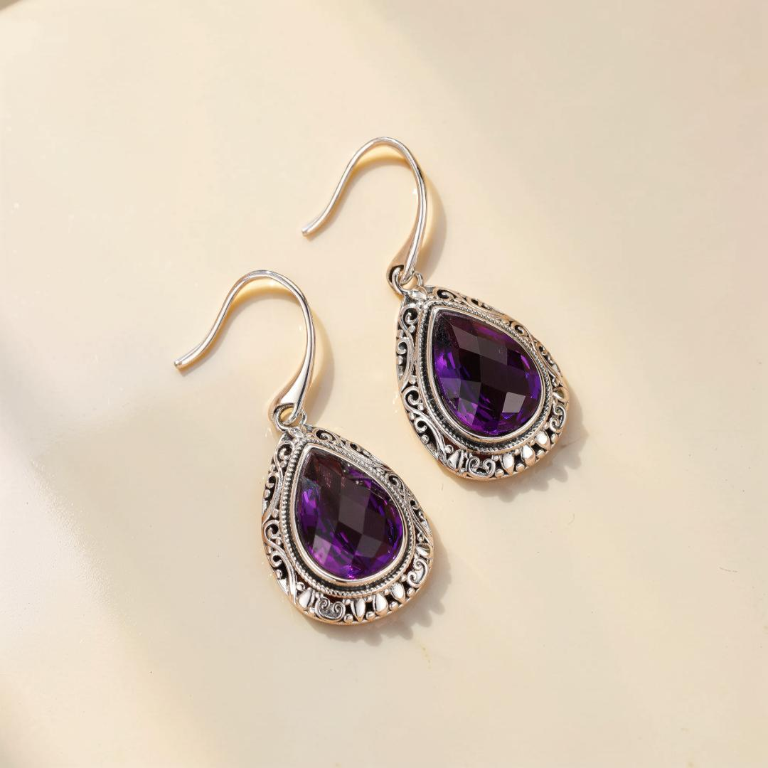 ATELIER-TIBET – Boucles d’oreilles Améthyste – Gouttes d’Héritage, Argent