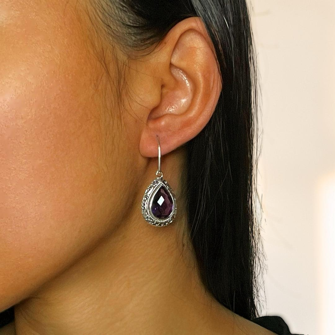 ATELIER-TIBET – Boucles d’oreilles Améthyste – Gouttes d’Héritage, Argent