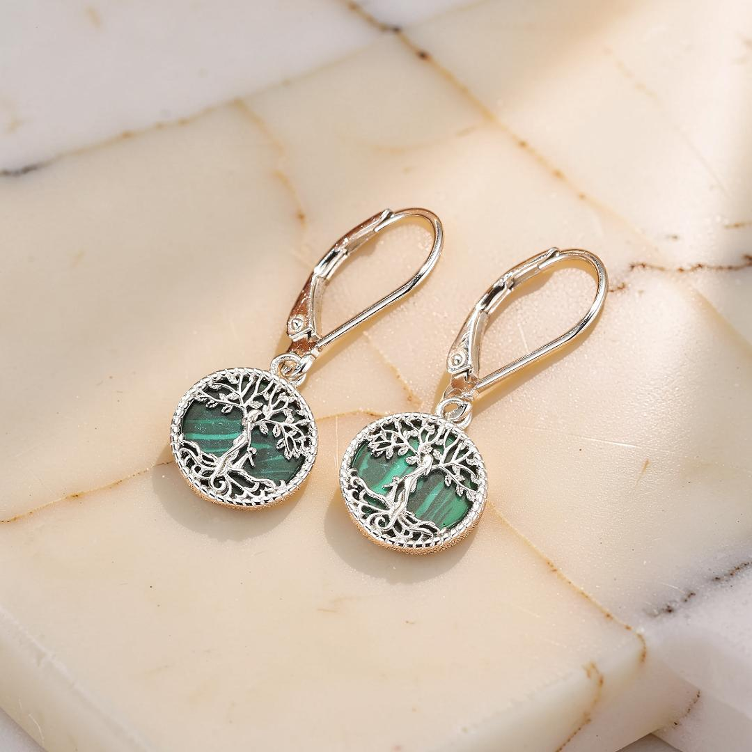 ATELIER-TIBET – Boucles d’oreilles Arbre de Vie Malachite – Racines Sacrées, Argent