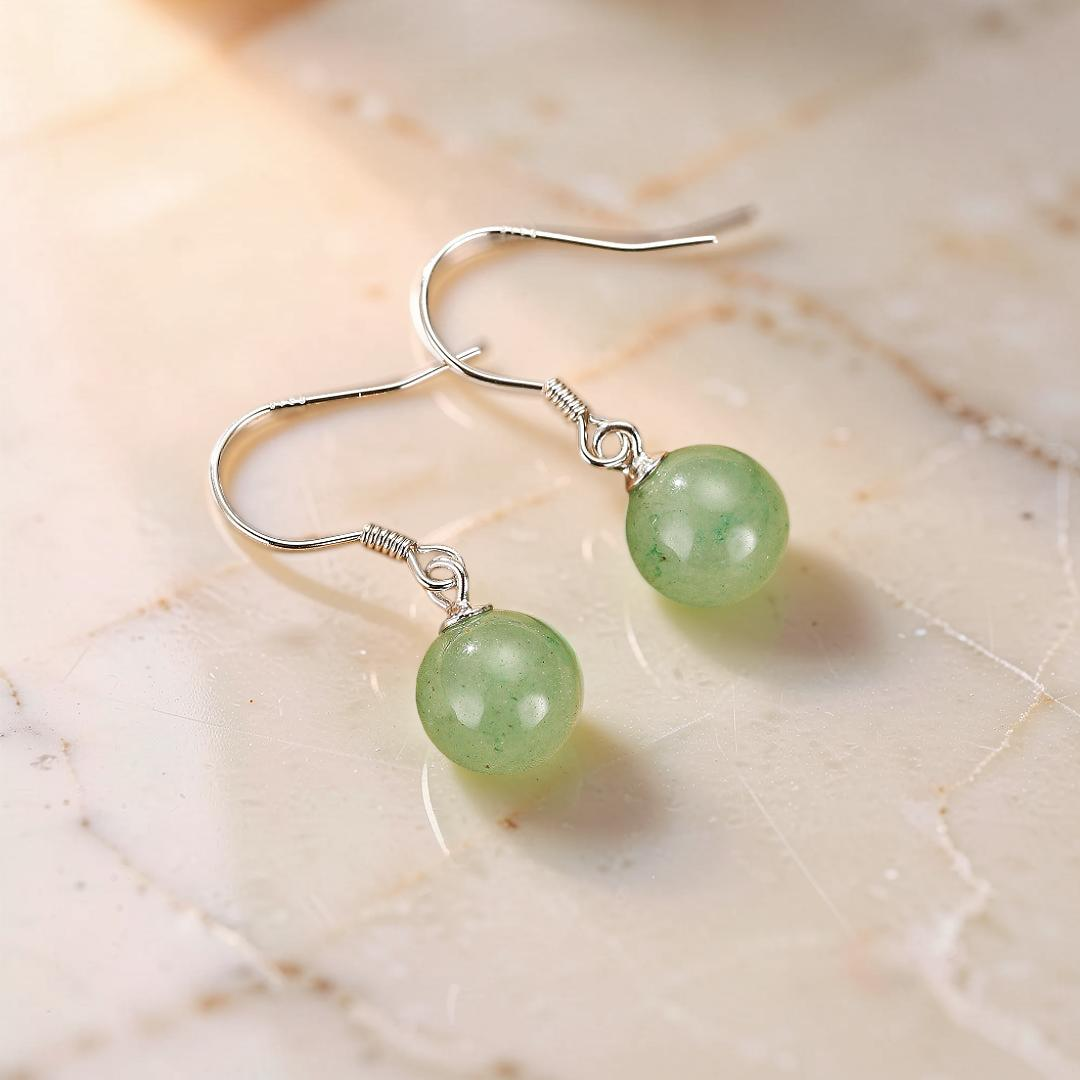 ATELIER-TIBET – Boucles d’oreilles Aventurine – Éclat Doux, Argent
