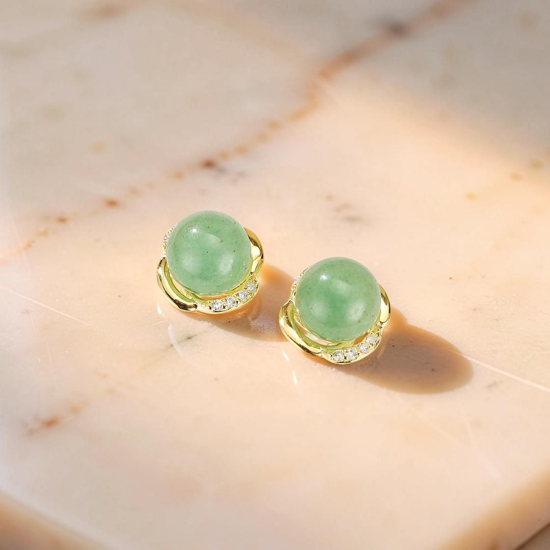 ATELIER-TIBET – Boucles d’oreilles Aventurine – Éclat Intemporel, Argent